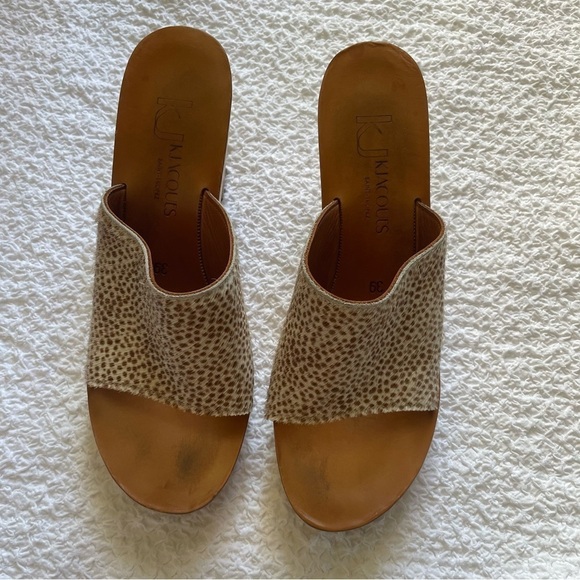 K. Jacques St. Tropez Animal Print Wedge Mules Wood Heel Size 9 (39) - Picture 3 of 13